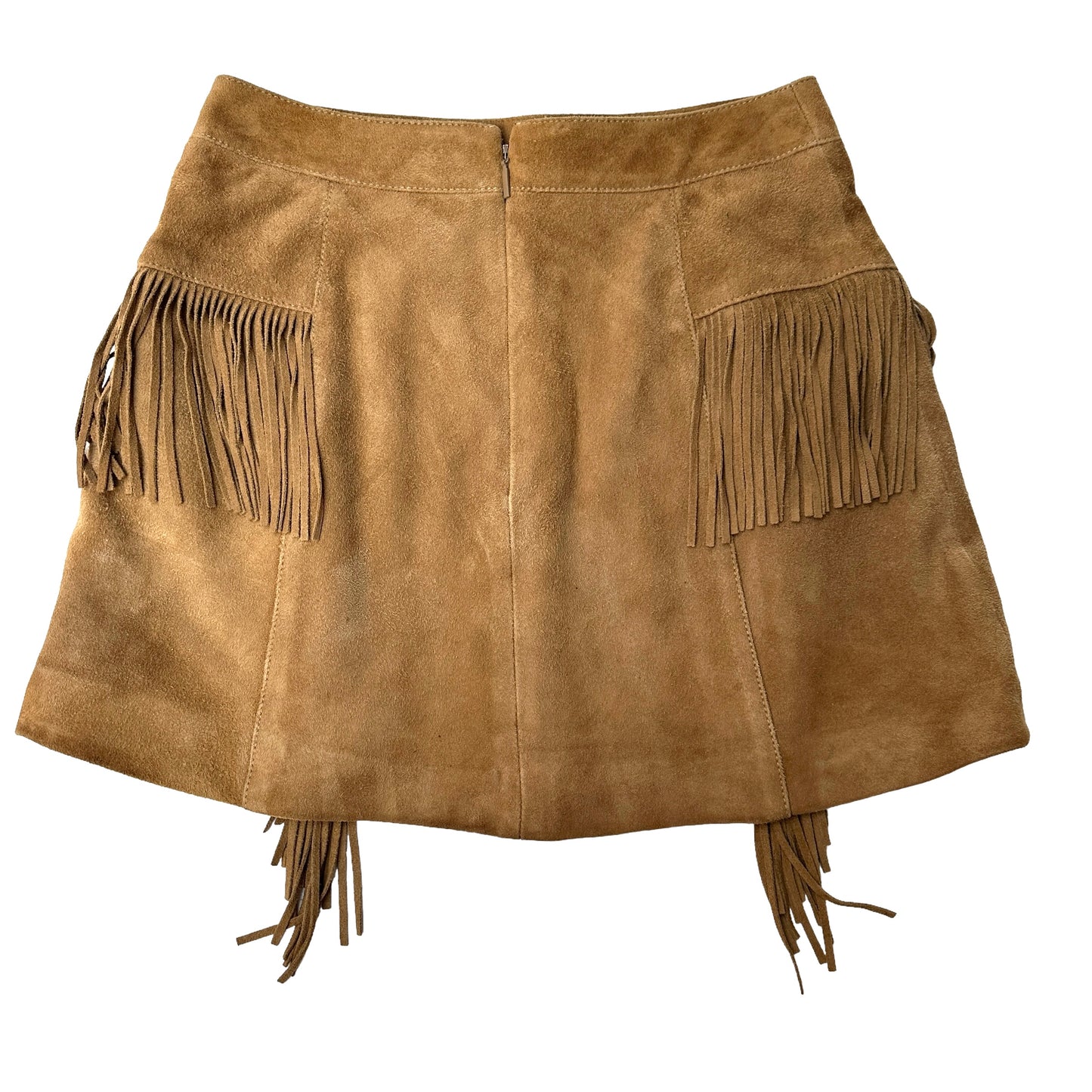 Brown Suede Mini Skirt w/Fringes - XS