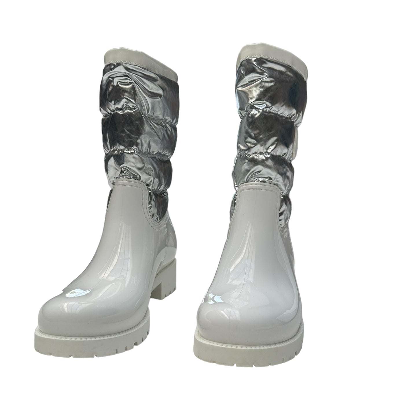 White & Silver Logo Rain Boots - 8
