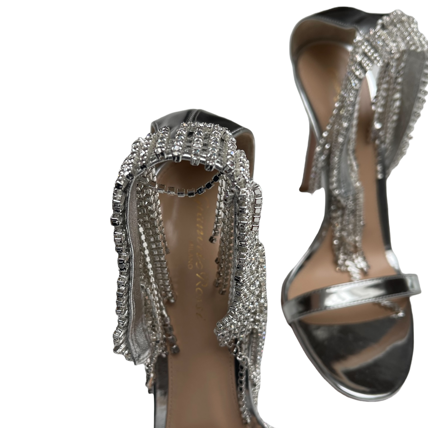 Silver Patent Leather and Crystals Heels - 8