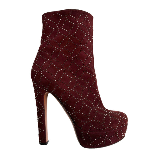 Burgundy Suede Heels Boots - 9