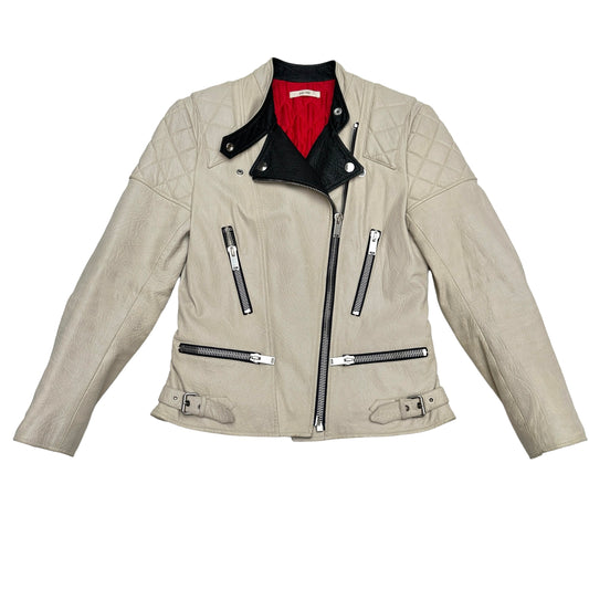 Beige Leather Biker Jacket - S/M