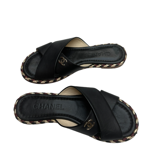 Black Leather Slides - 5