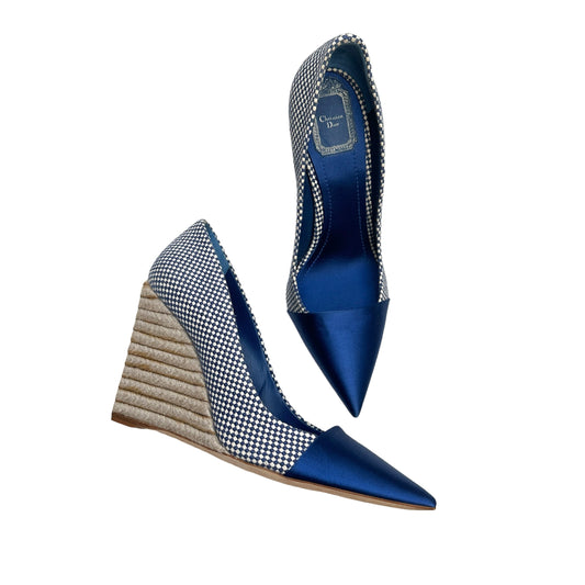 Blue Satin Wedges - 9