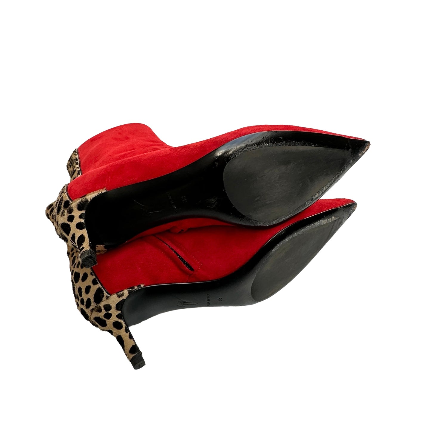 Red Suede Boots with Leopard Ponyhair - 5