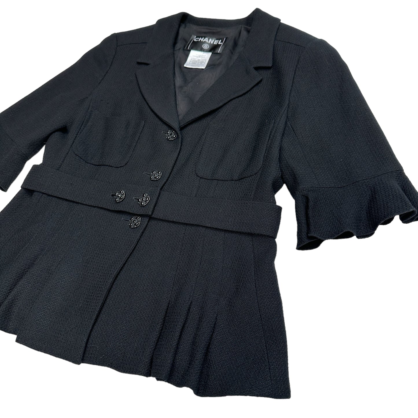 Black Wool Belted Top - M