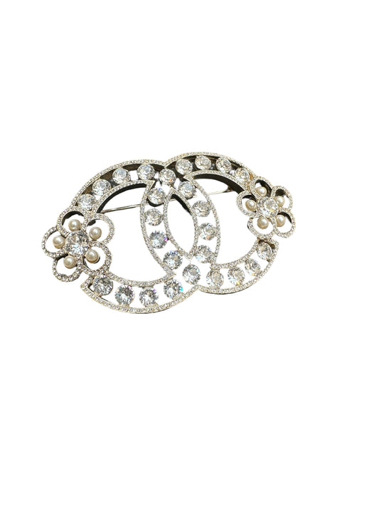 Crystals and Faux-Pearl Brooch