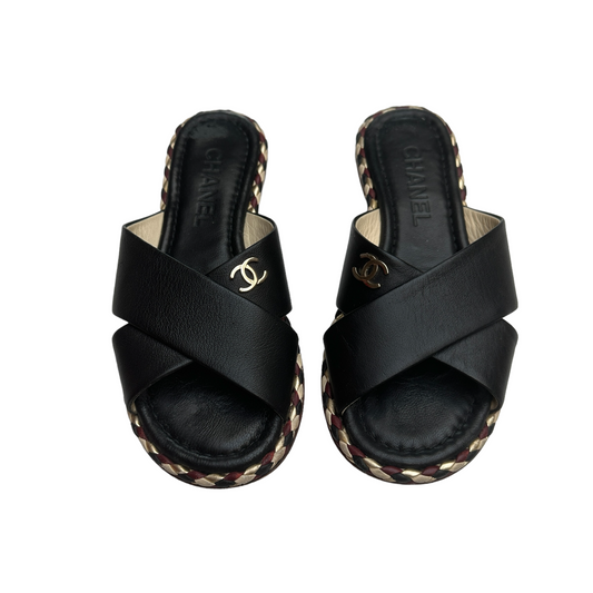 Black Leather Slides - 5