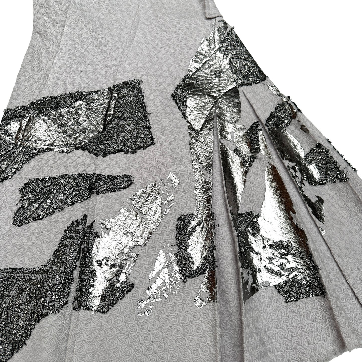 Grey Wool Dress w/Silver & Lace details - M