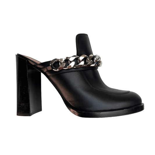 Black Heeled Mules w/Chains - 10.5