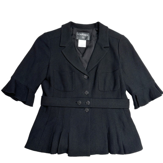 Black Wool Belted Top - M