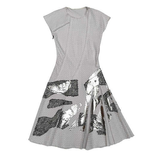 Grey Wool Dress w/Silver & Lace details - M