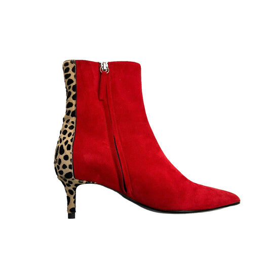 Red Suede Boots with Leopard Ponyhair - 5