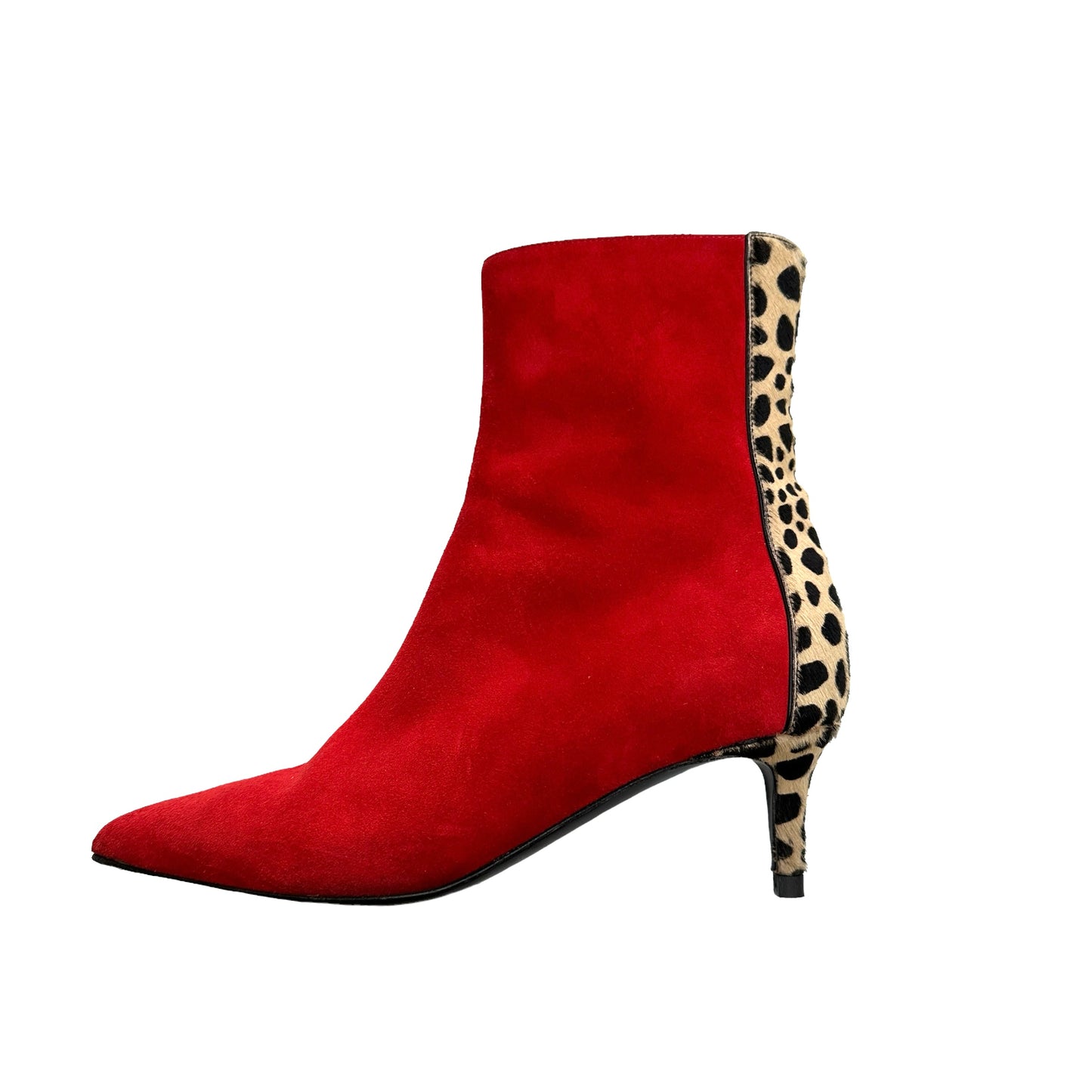 Red Suede Boots with Leopard Ponyhair - 5