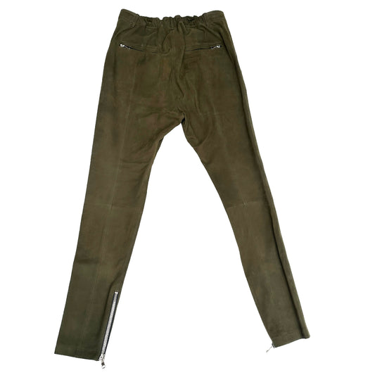 Kaki Suede Pants with zippers - M