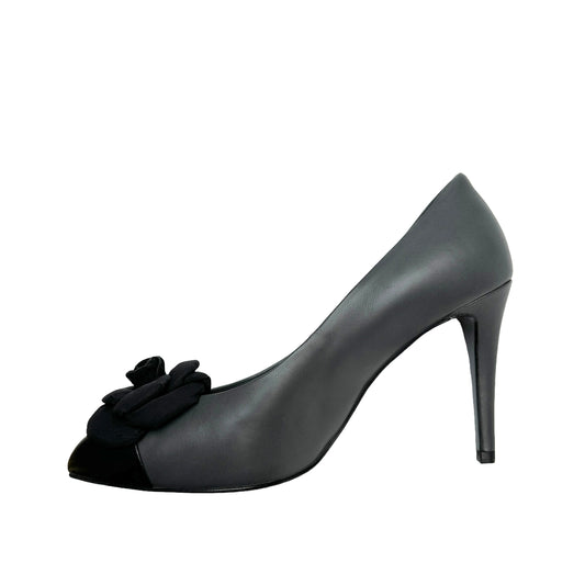 Grey & Black Camelia Heels - 7.5