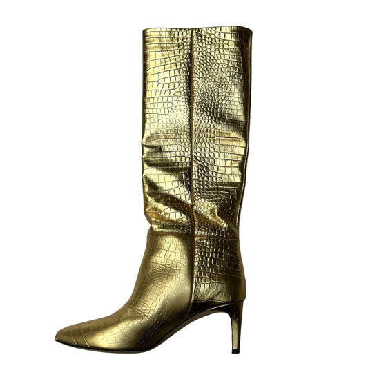 Gold Embossed Leather Boots - 7.5