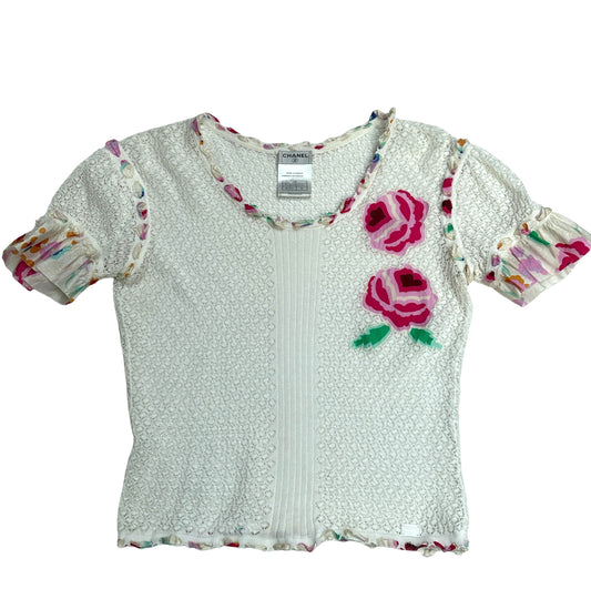 White Floral Cropped Top - XS