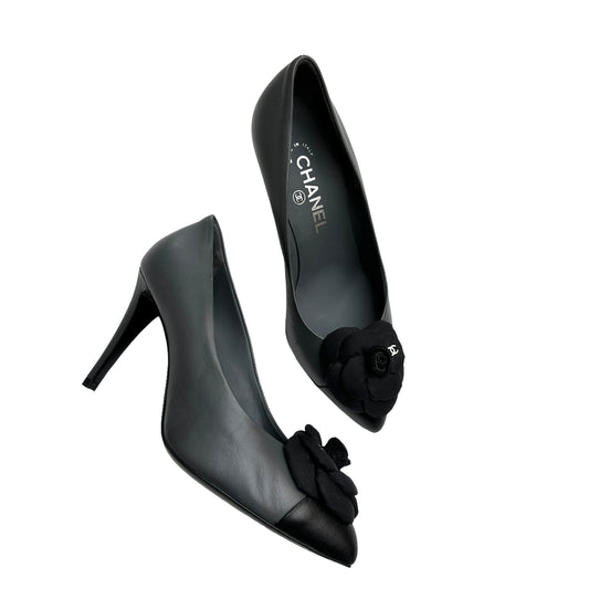 Grey & Black Camelia Heels - 7.5