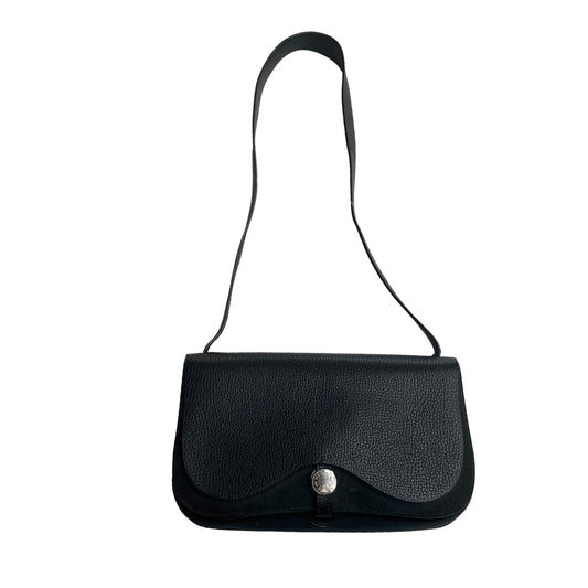 Black Leather & Fabric Shoulder Bag