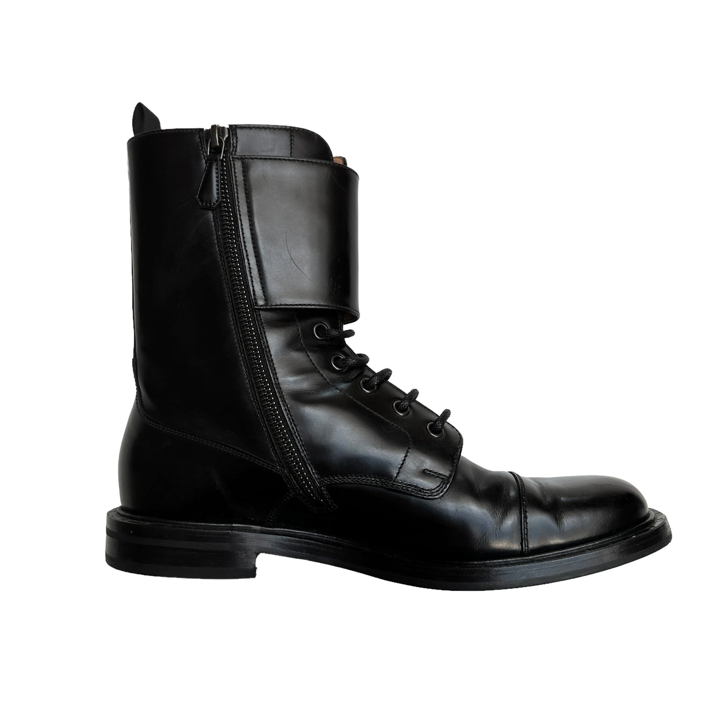 Black Leather Combat Boots - 8