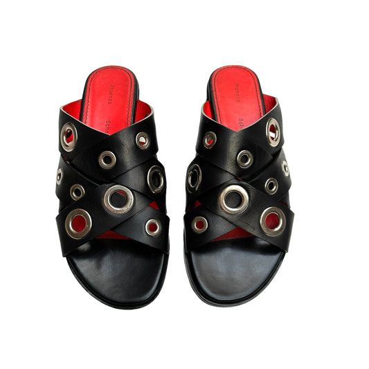 Black Leather and Silver Sandals - 5