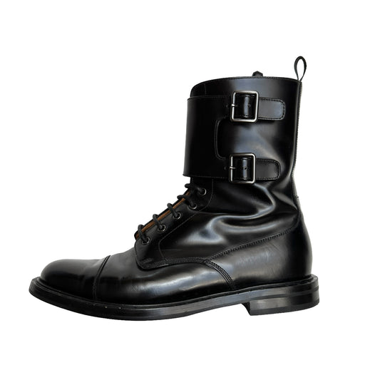 Black Leather Combat Boots - 8