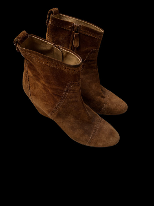 Brown Wedge Heeled Boots - 10