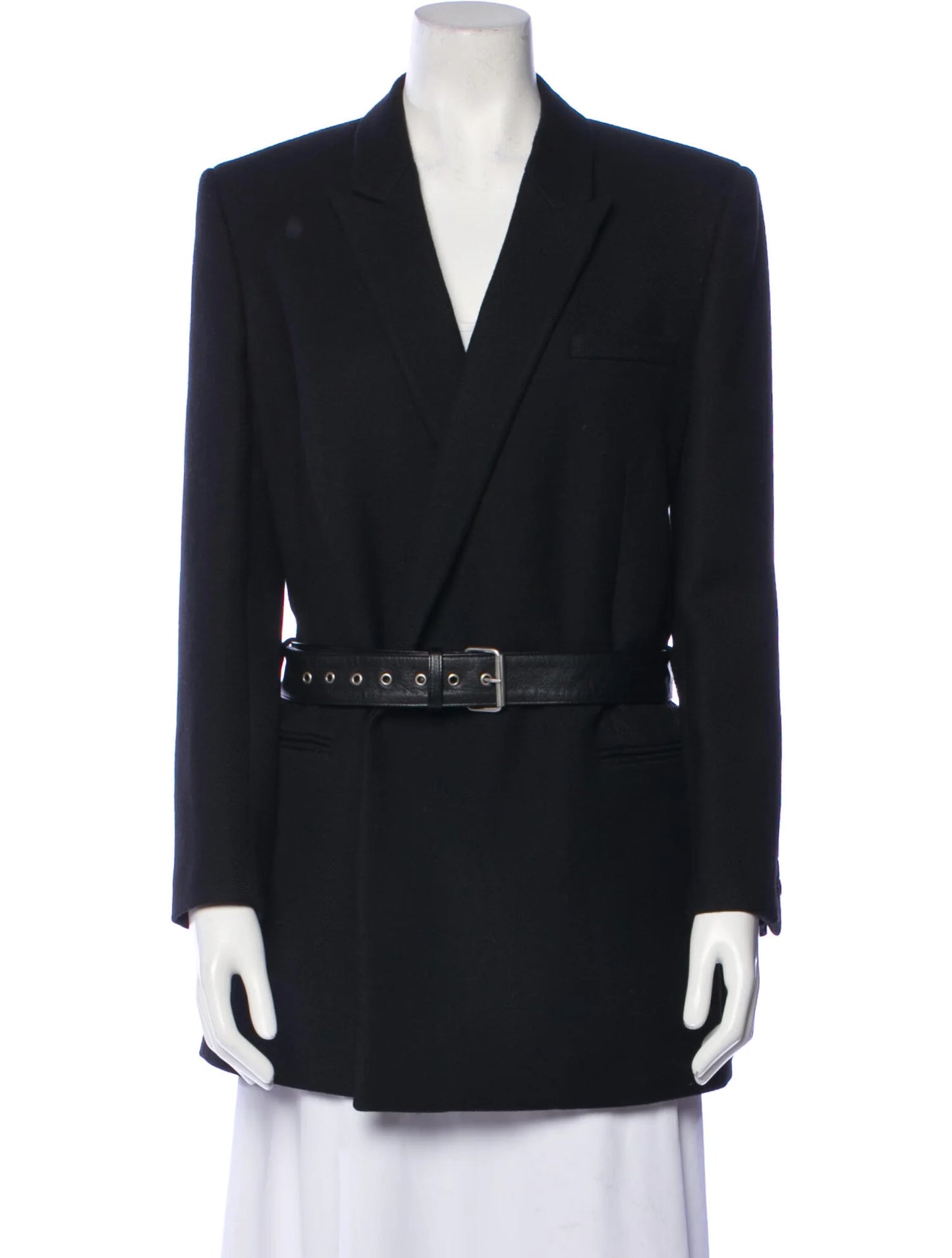 Black Blazer Coat with Leather Belt - L