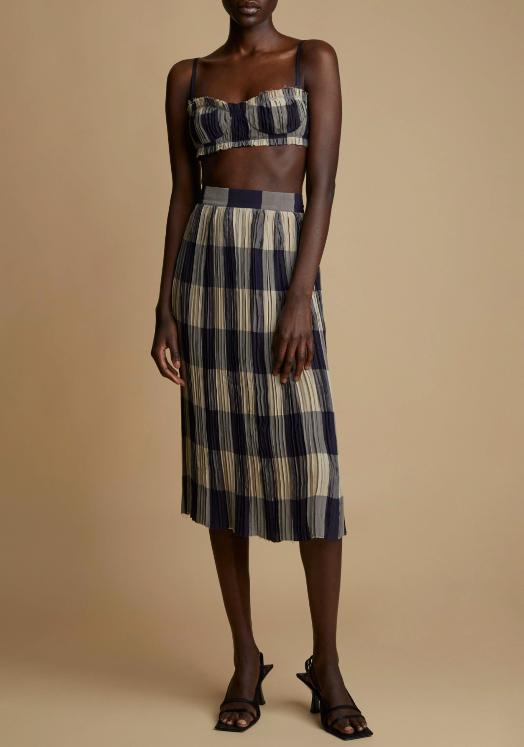 Pleated Check Print Bra and Skirt - 0