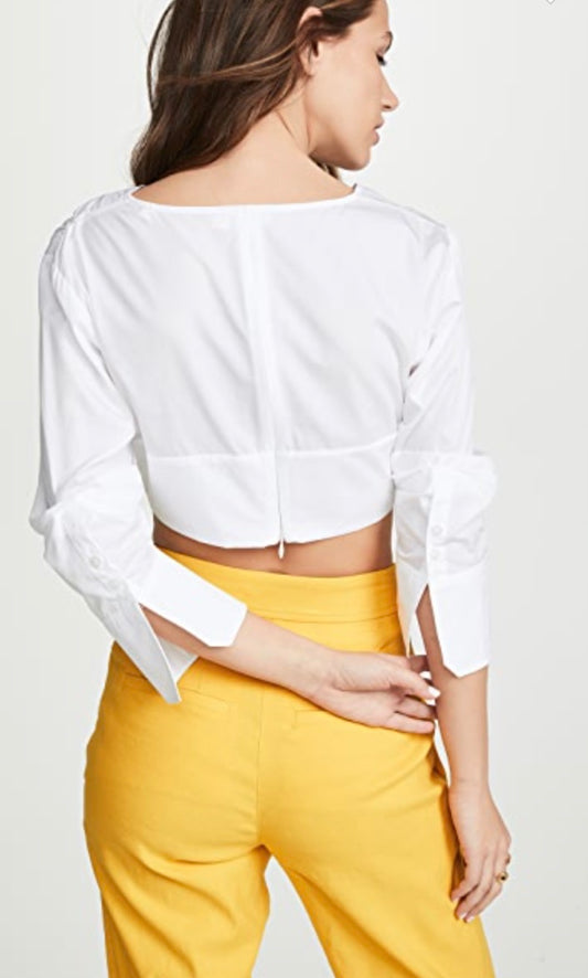 White Cotton Cropped Top - 0