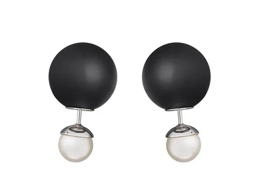 Matte Black & Pearl Tribal Earrings