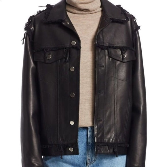 Oversized Black Leather Jacket - S/M