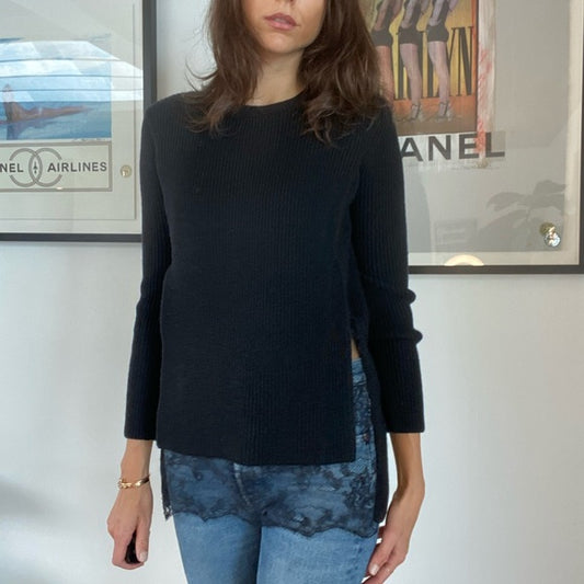 Lace Detail Black Sweater - XS